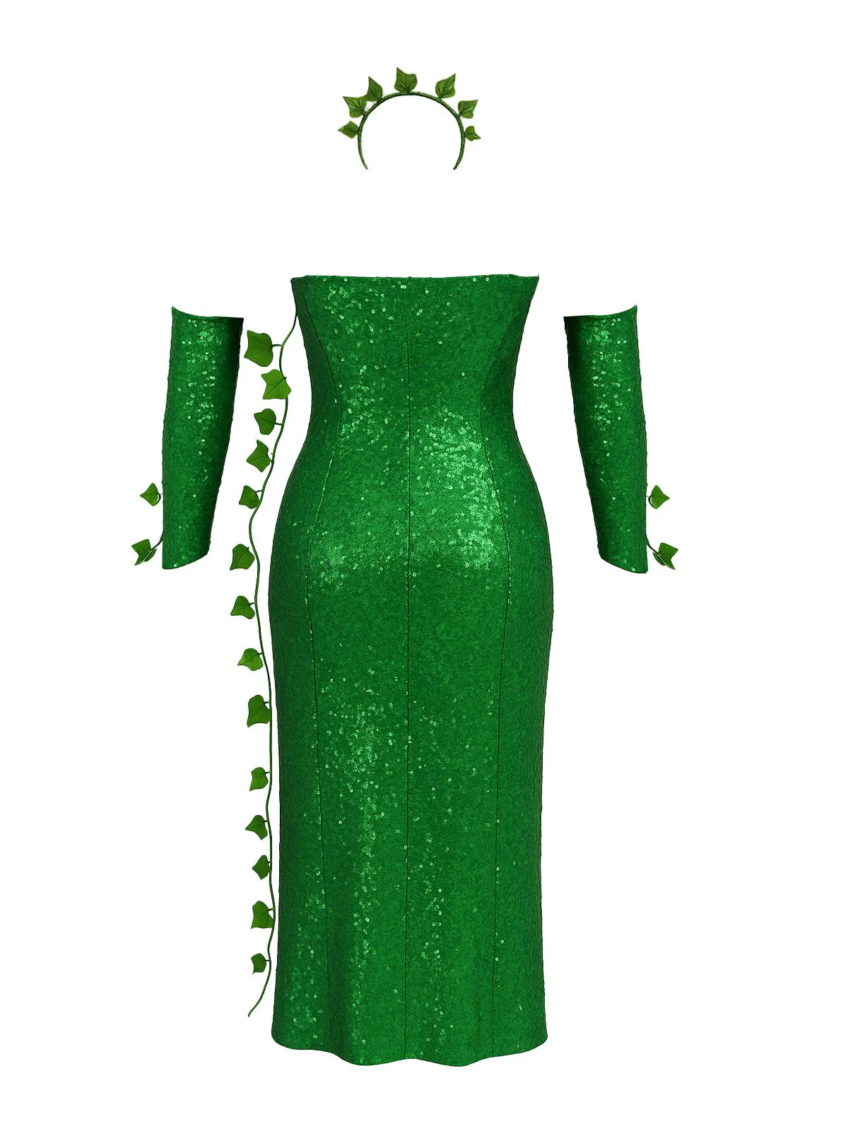 Green 1970s Multi-Leaf Headband & Sequin Dress Set - Image 2