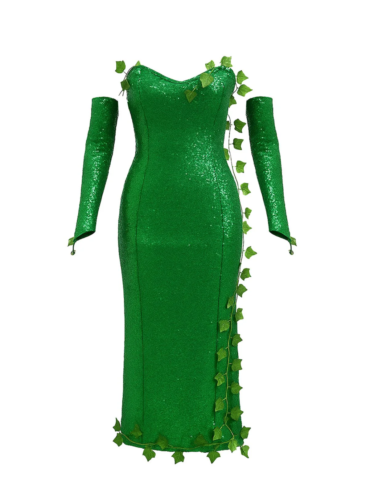 Green 1970s Multi-Leaf Headband & Sequin Dress Set - Image 3