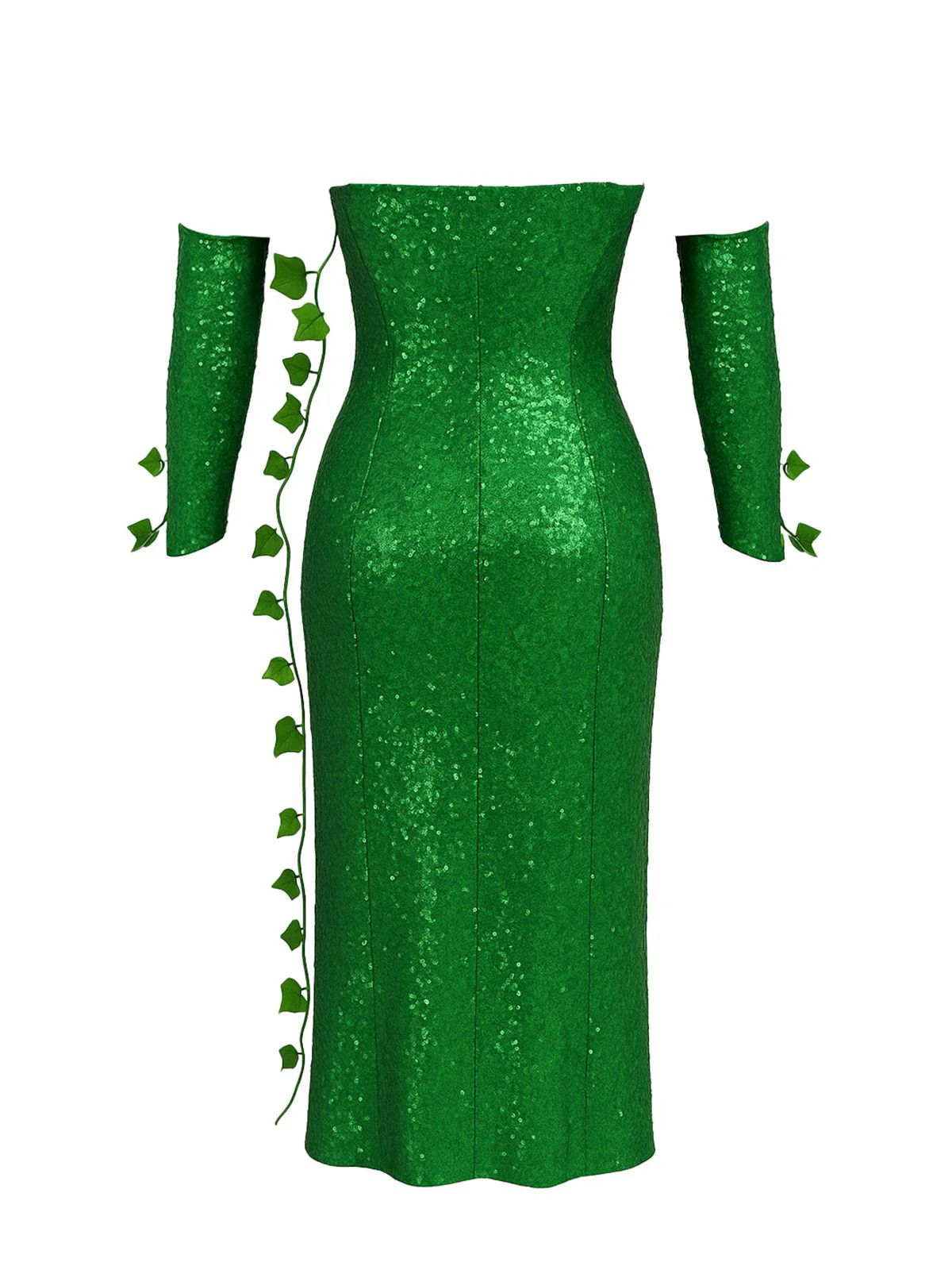 Green 1970s Multi-Leaf Headband & Sequin Dress Set - Image 4