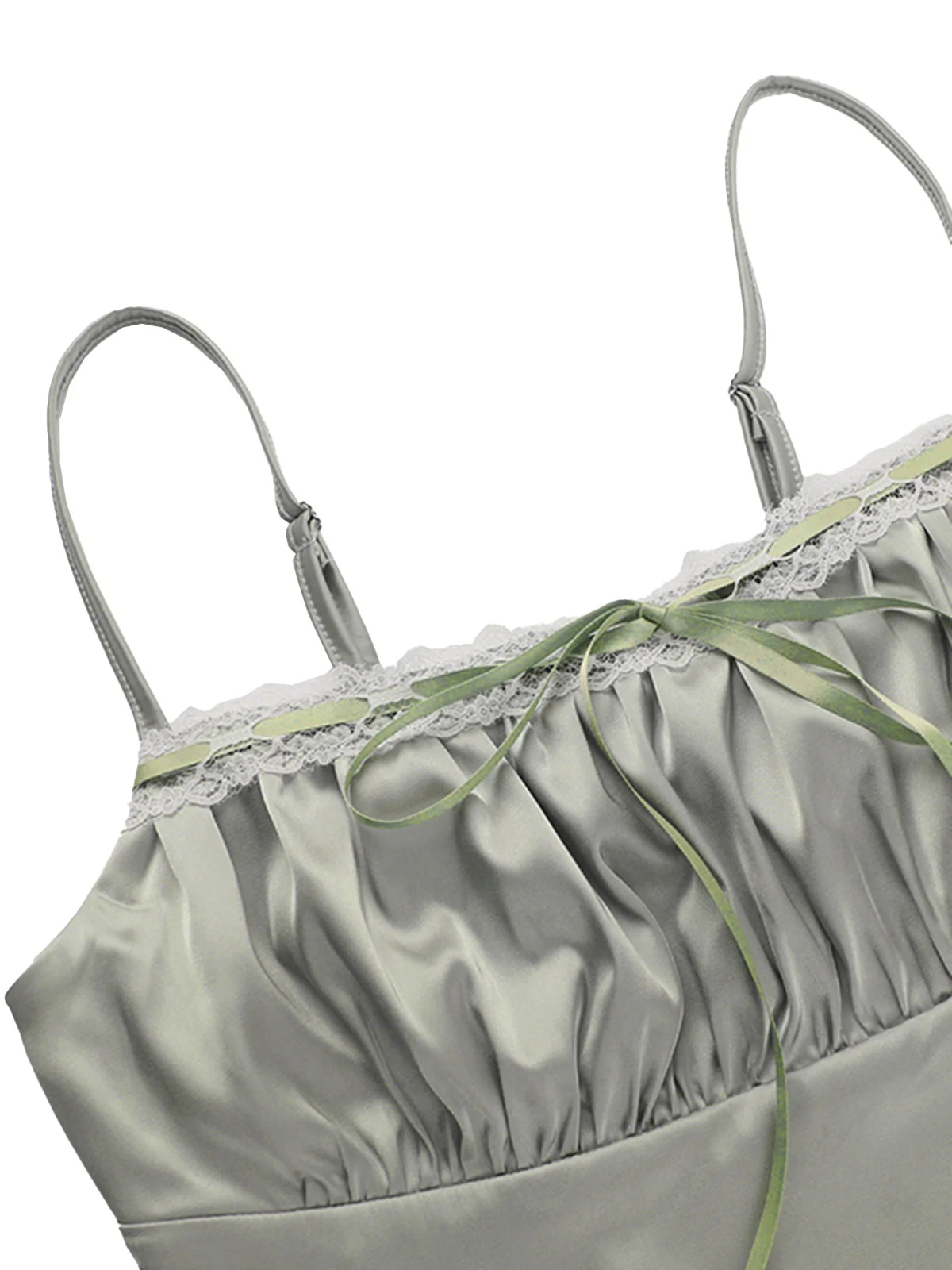 Green 1970s Satin Ruched Bust Slip Cami Top - Image 3