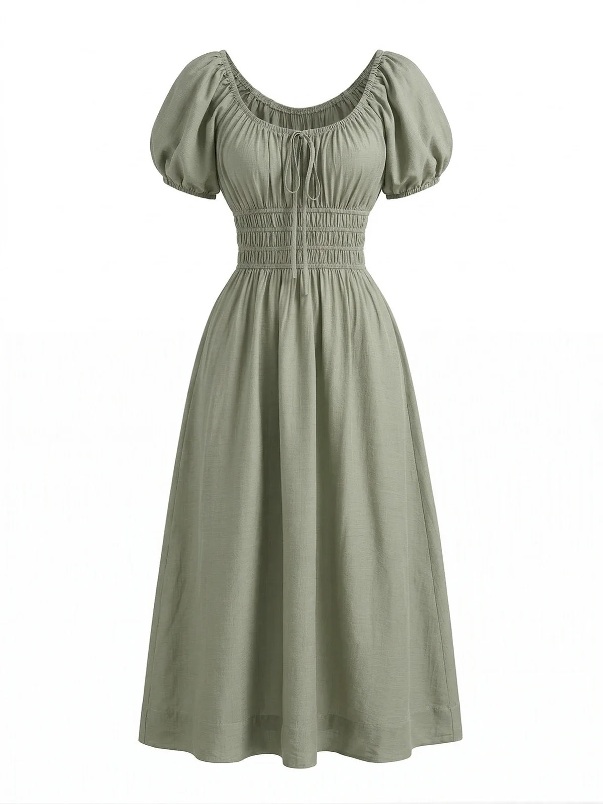 Green 1970s Square Neck Puff Sleeve Boho Dress - Image 5