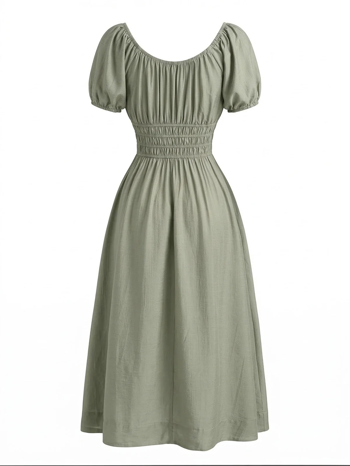 Green 1970s Square Neck Puff Sleeve Boho Dress - Image 6