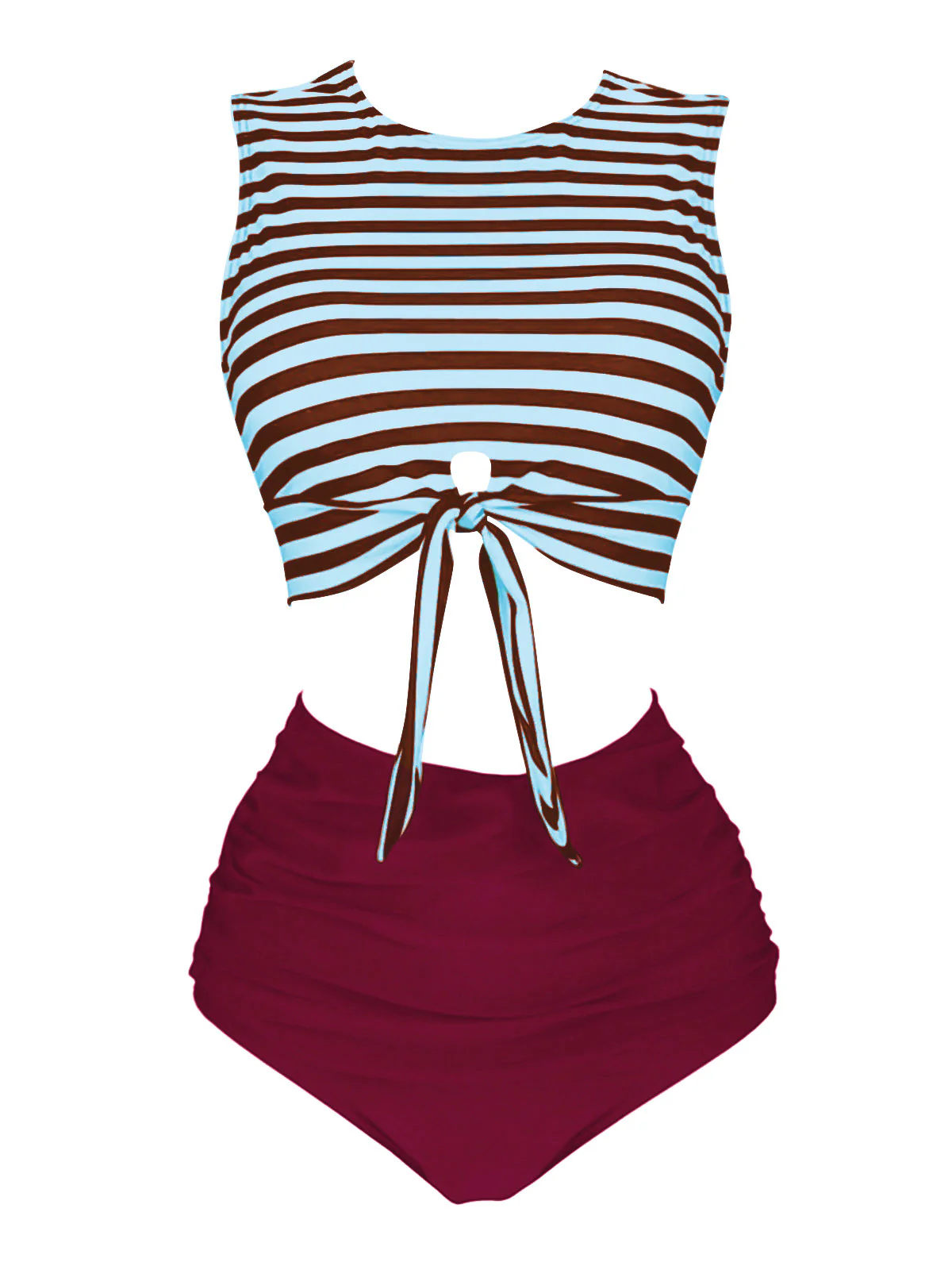 Green 1970s Striped Waist Tie Patchwork Swimsuit - Image 11