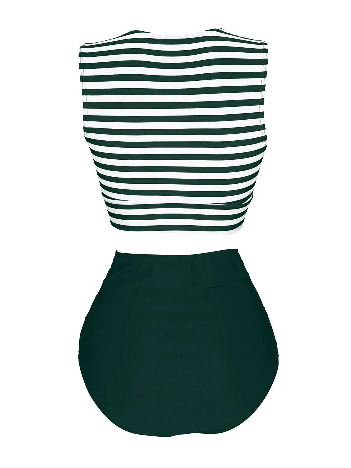 Green 1970s Striped Waist Tie Patchwork Swimsuit - Image 3