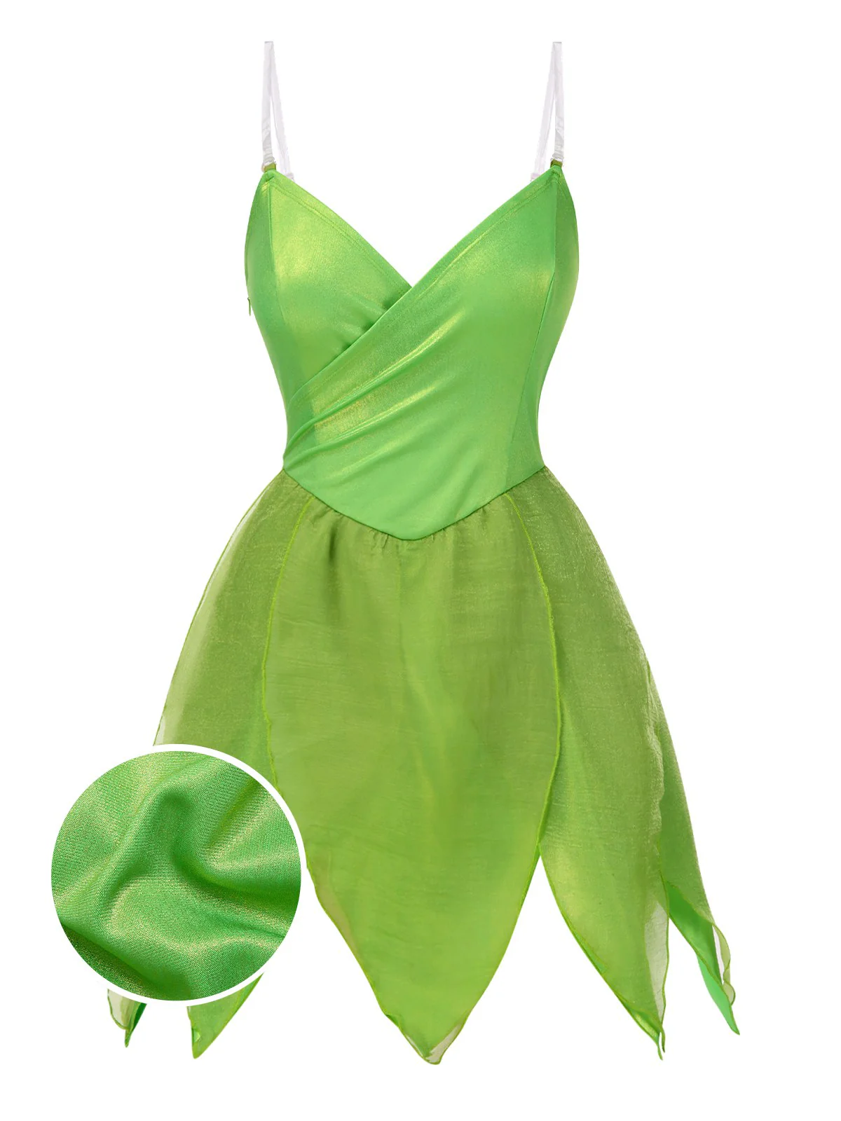 Green 1970s Tinker Bell Fairy Petal Hem Mini Dress - Image 3