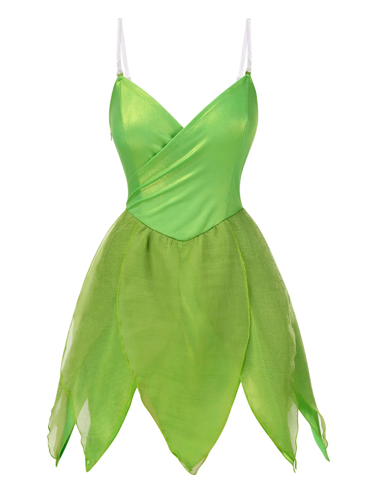 Green 1970s Tinker Bell Fairy Petal Hem Mini Dress - Image 4