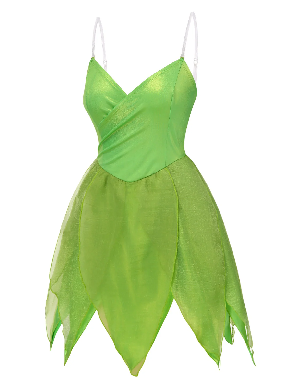 Green 1970s Tinker Bell Fairy Petal Hem Mini Dress - Image 5
