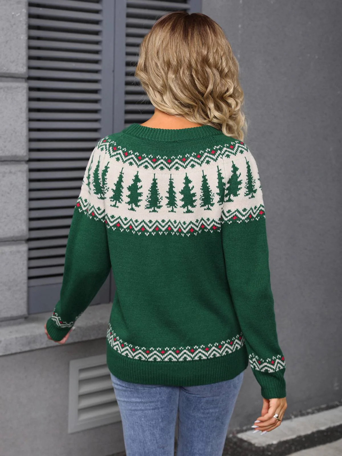 Green 1980s Christmas Tree Fair Isle Sweater - Image 6