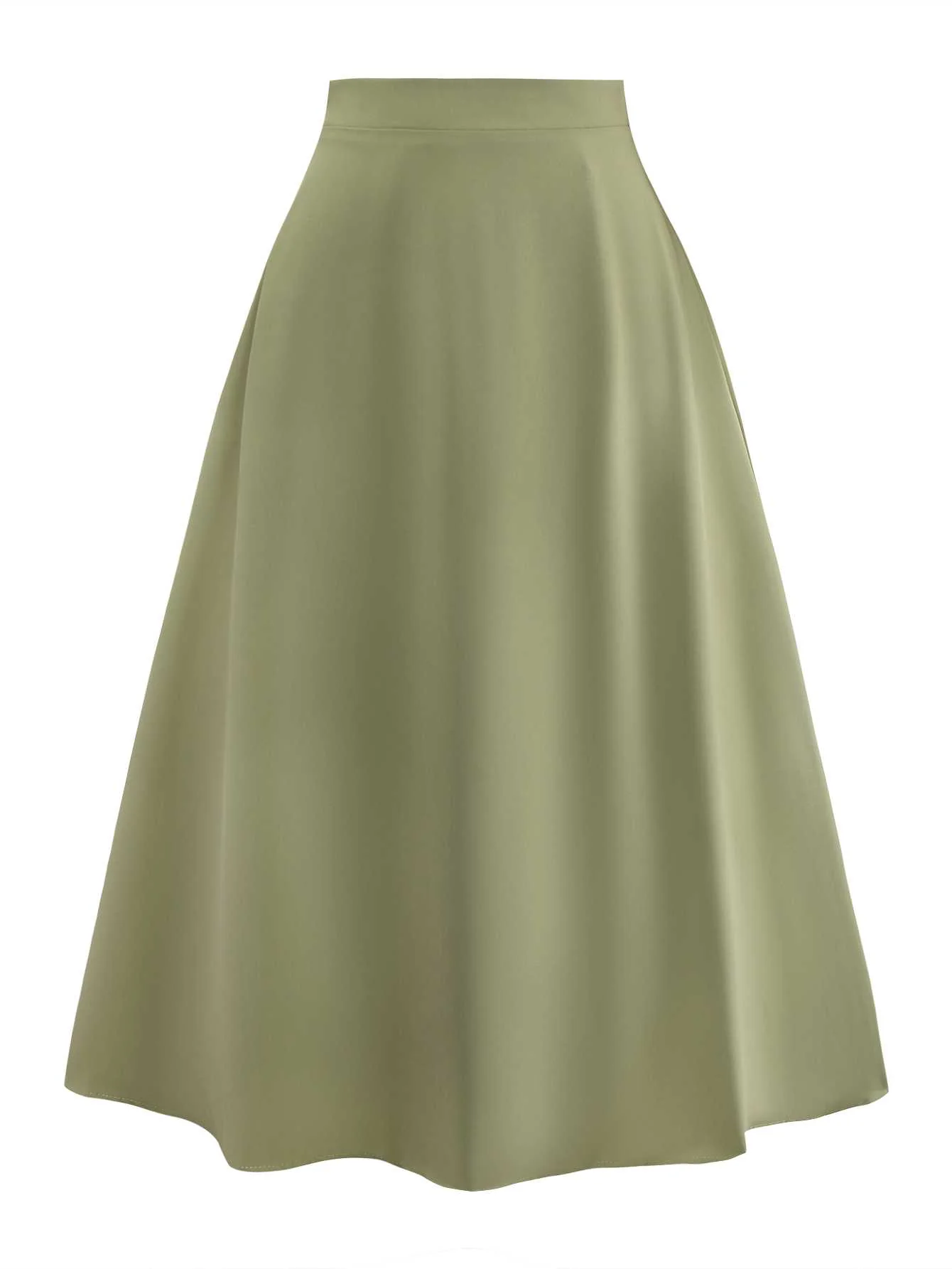 Green 1980s Solid Midi Skirt - Image 2