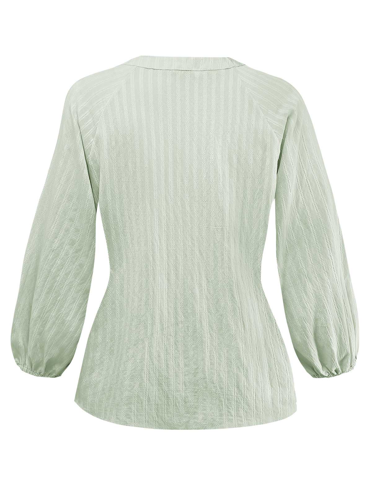 Green 1980s Tie-Neck Puff Sleeve Blouse - Image 2