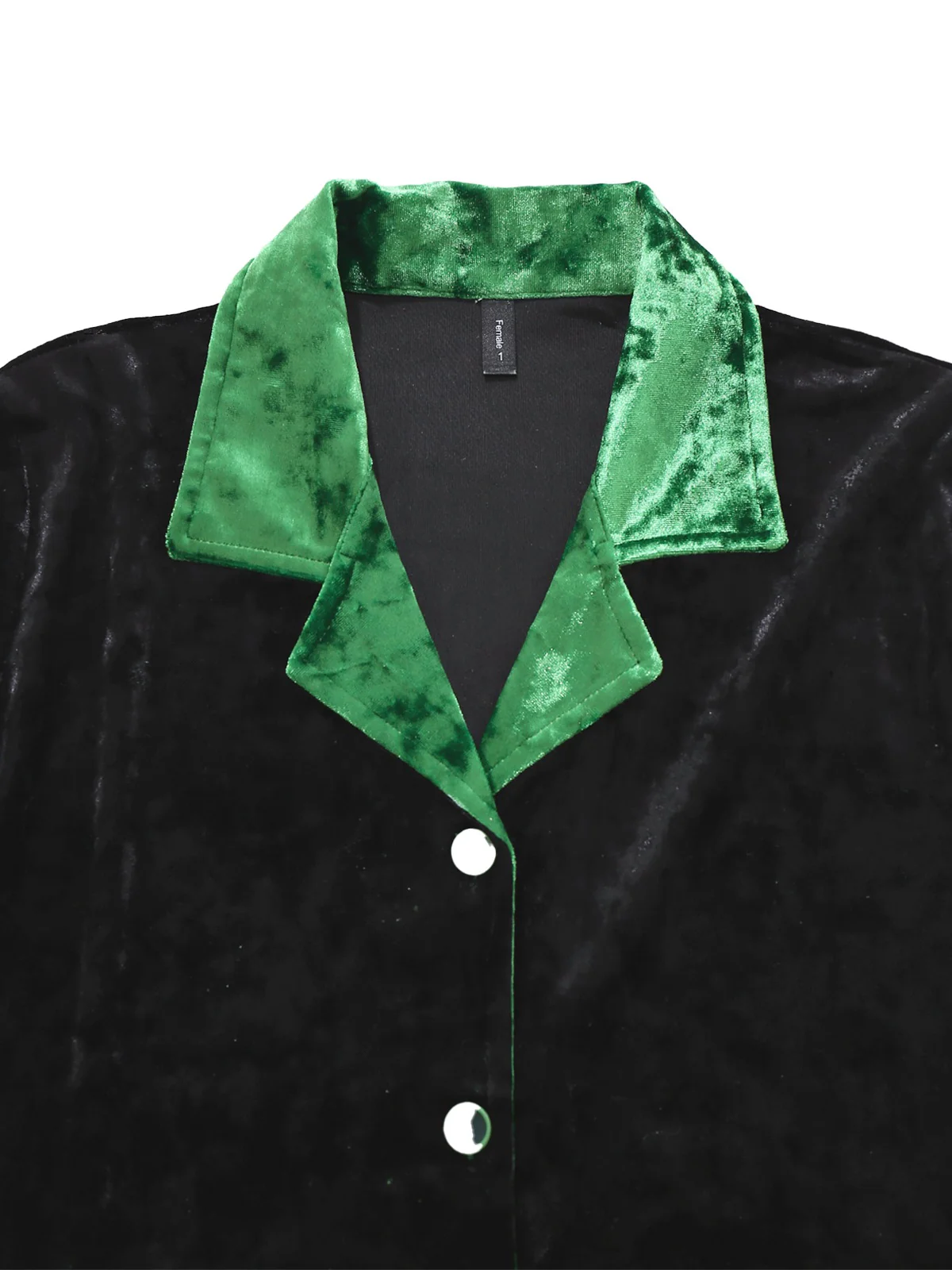 Green & Black 1960s Shimmer Velvet Notched Collar Pajama Set - Image 4
