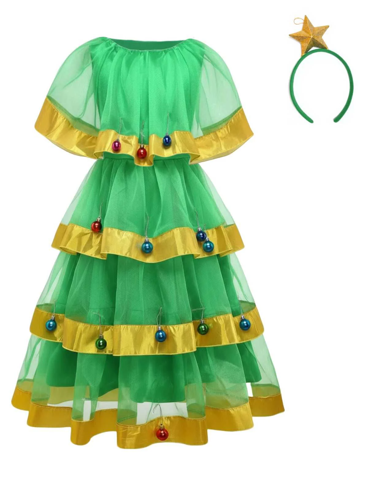 Green 1950s Christmas Tree Costume With Bell - Image 2