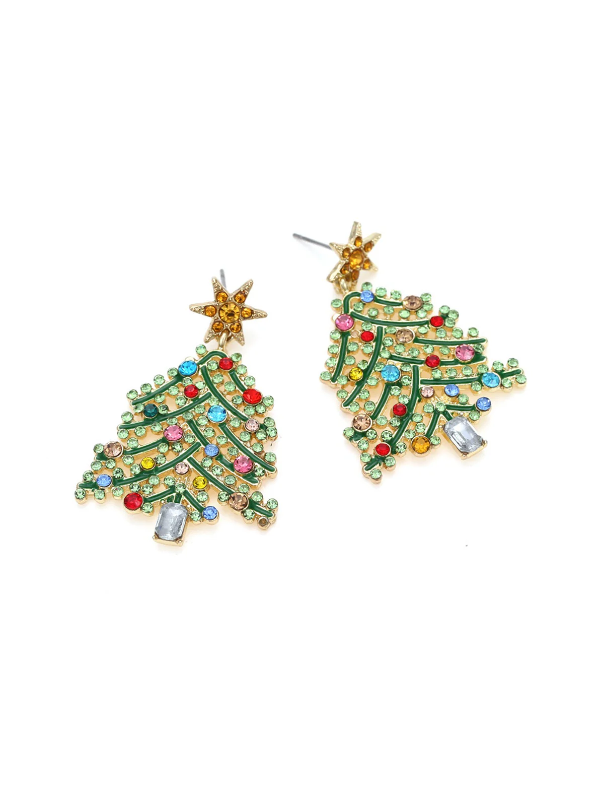 Green Christmas Tree Rhinestones Earrings - Image 2