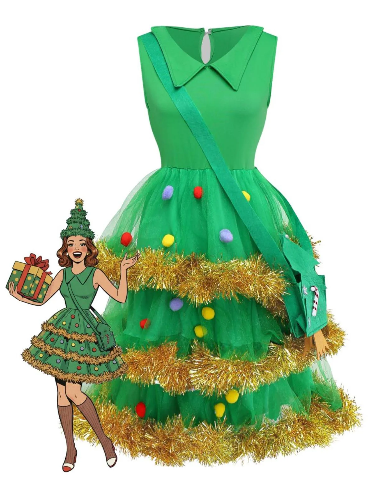 Green Christmas Tree Tiered Dress Set - Image 2