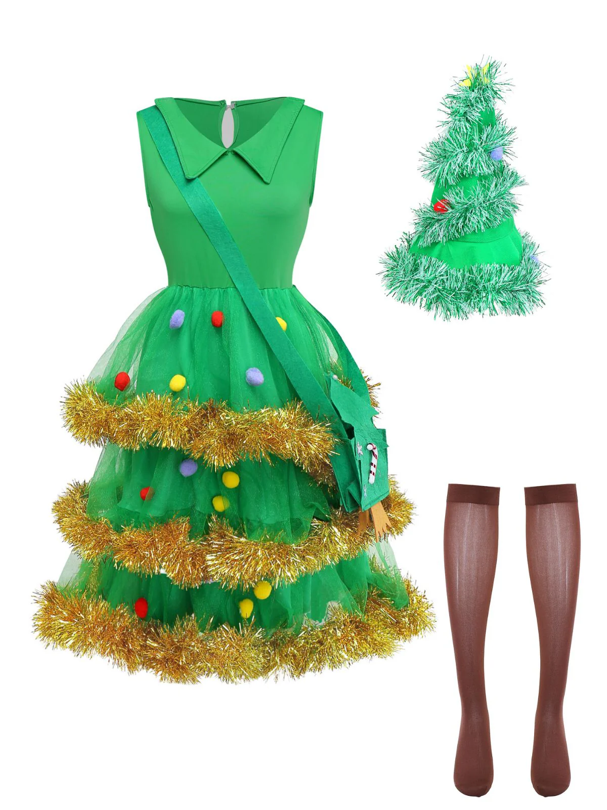 Green Christmas Tree Tiered Dress Set - Image 3