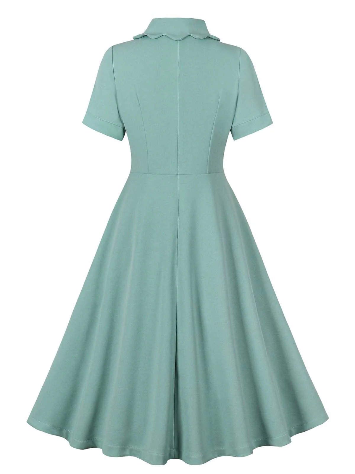 Green Gray 1950s Lapel Solid Dress - Image 2