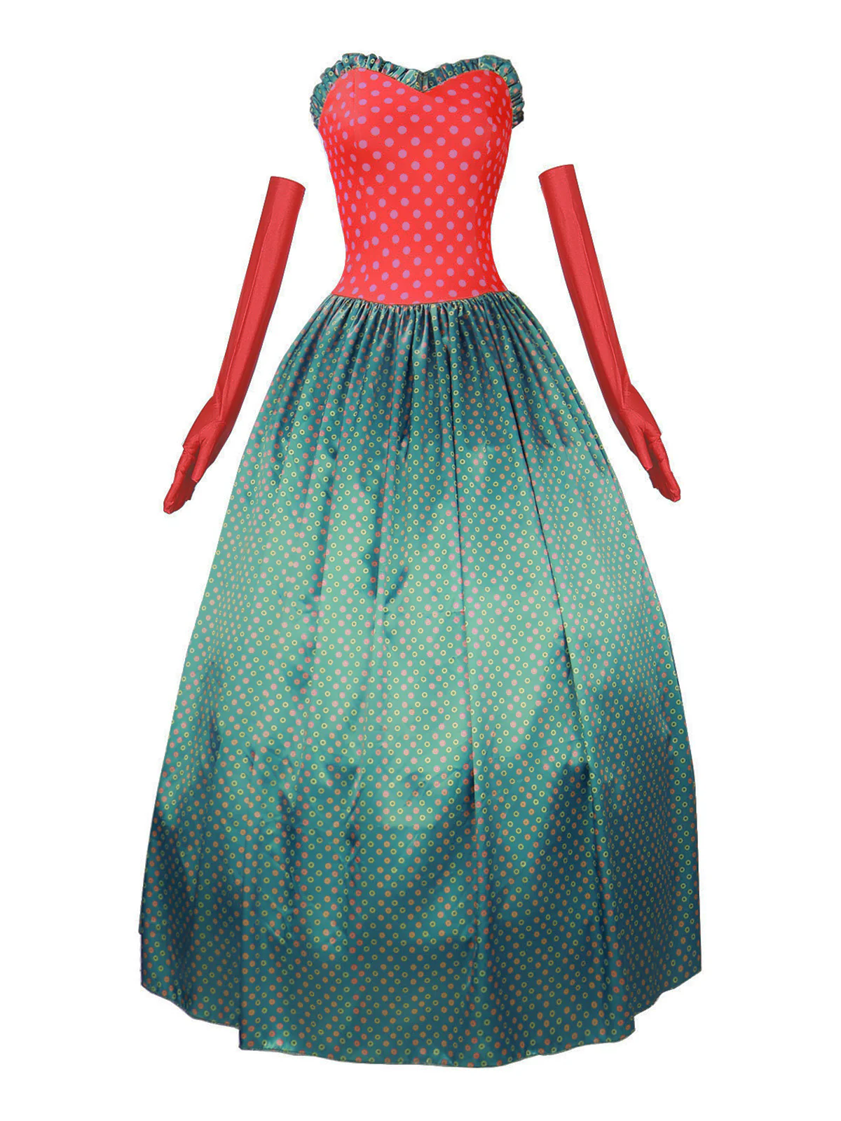 Green Grinch Martha Cosplay Polka Dot Strapless Dress - Image 2