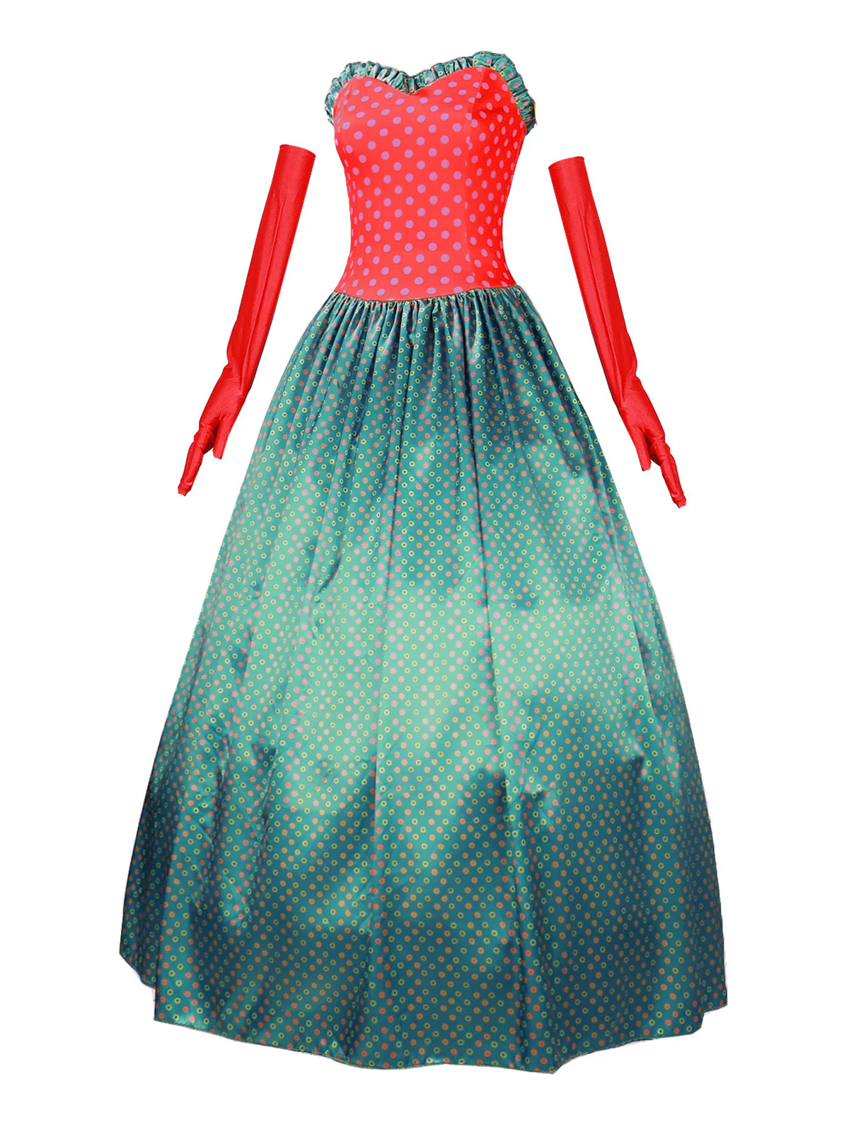 Green Grinch Martha Cosplay Polka Dot Strapless Dress - Image 3