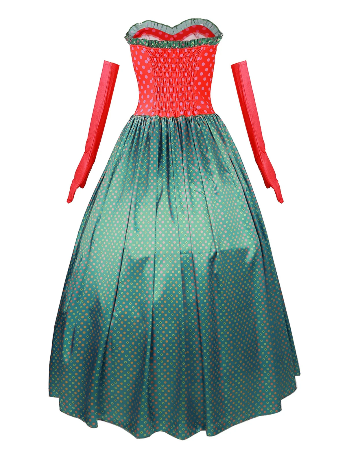 Green Grinch Martha Cosplay Polka Dot Strapless Dress - Image 4
