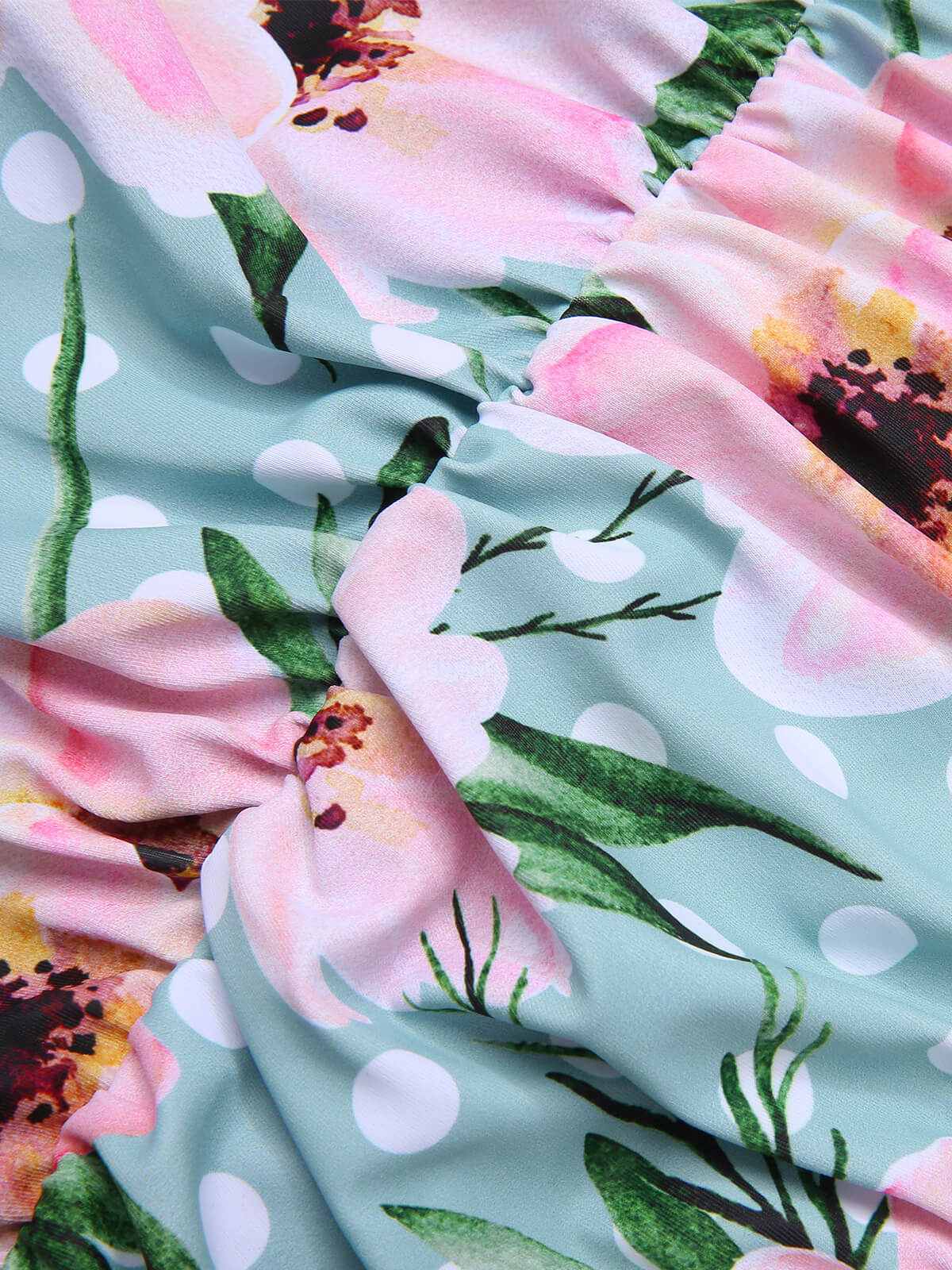 Green & Pink 1930s Floral Polka Dot Halter Swimsuit - Image 6