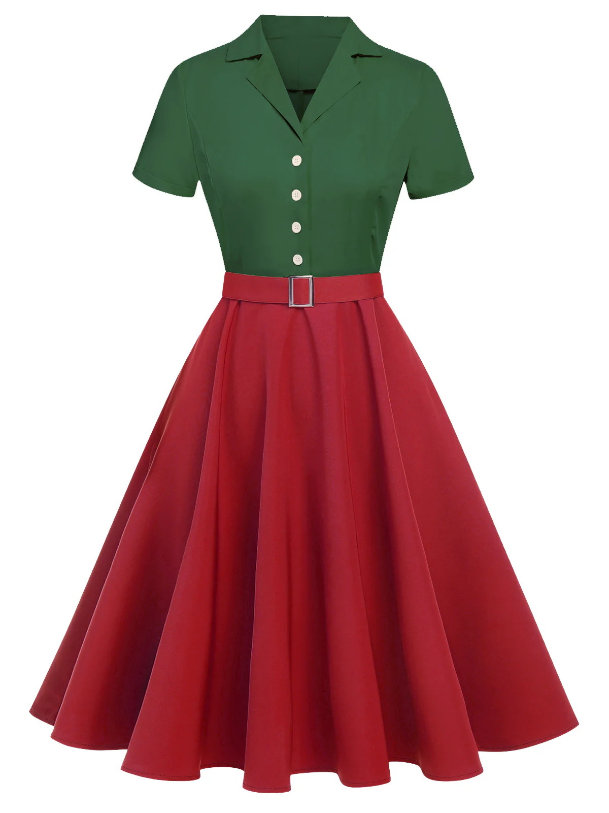 Khaki 1950s Snow White Style Button Dress - Image 8