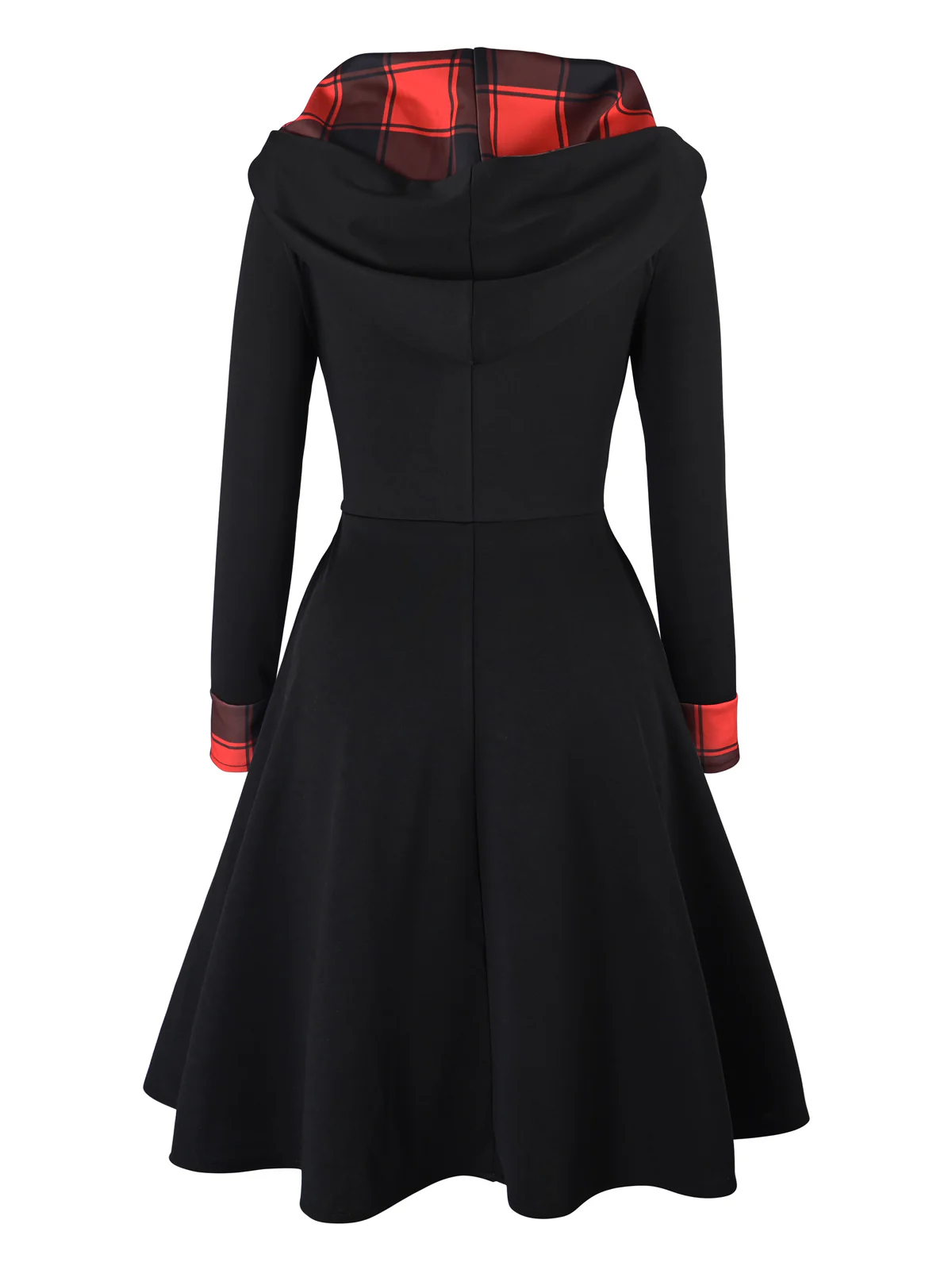 Green&Red 1950s Christmas Plaids Hooded Dress - Image 5