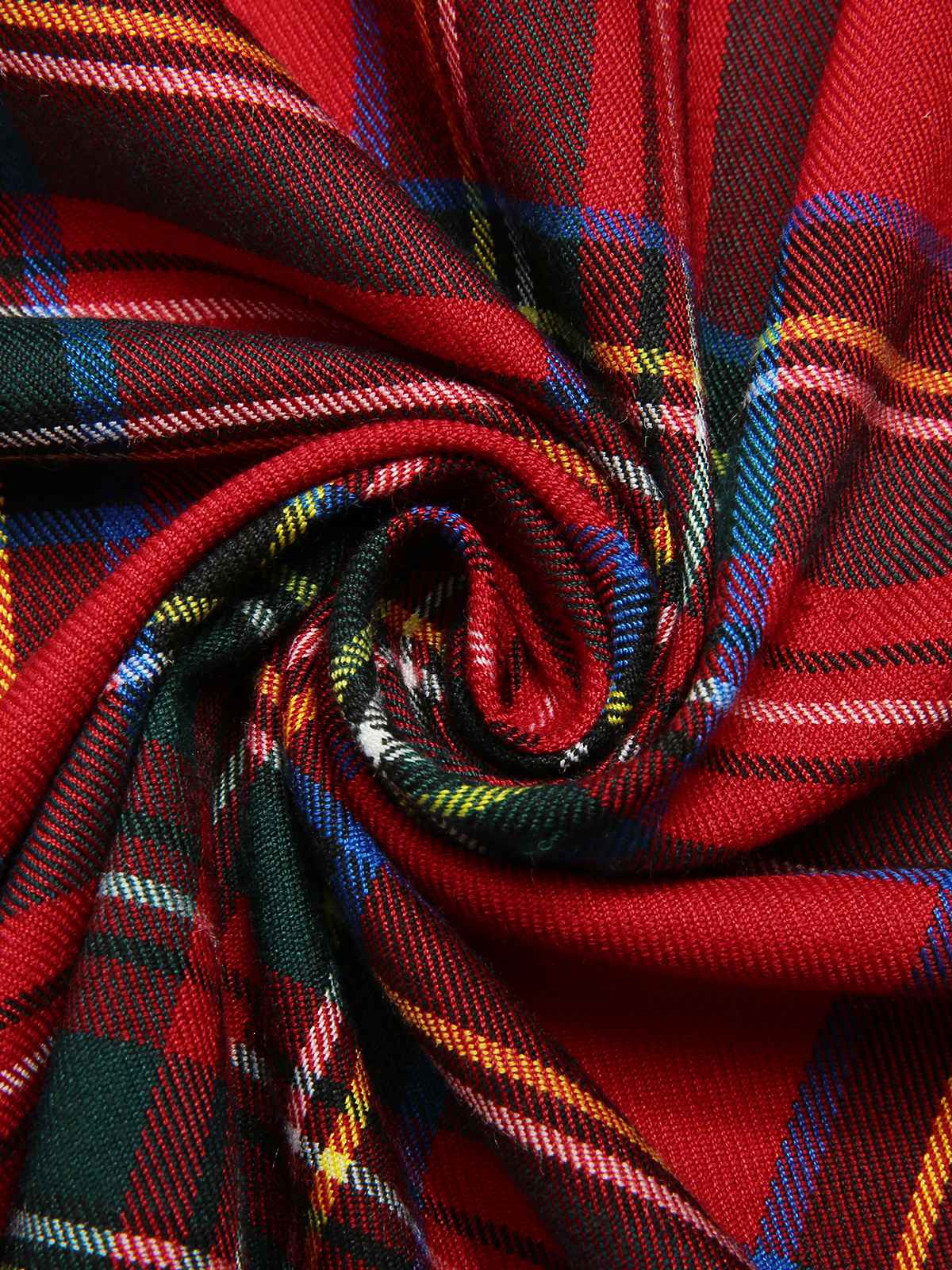 Green&Red 1950s Square Neck Plaids Long Sleeve Dress - Image 6