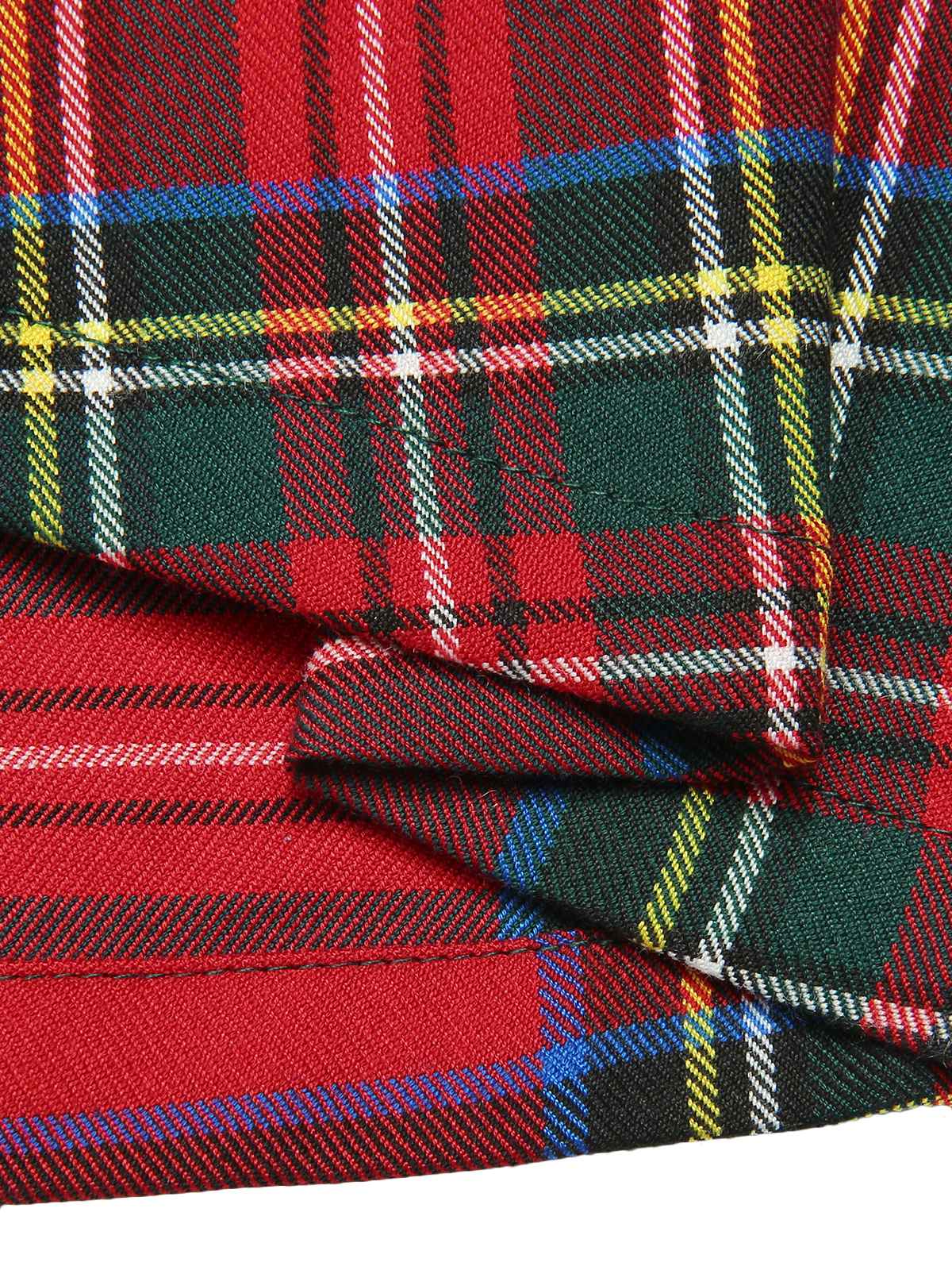 Green&Red 1950s Square Neck Plaids Long Sleeve Dress - Image 7