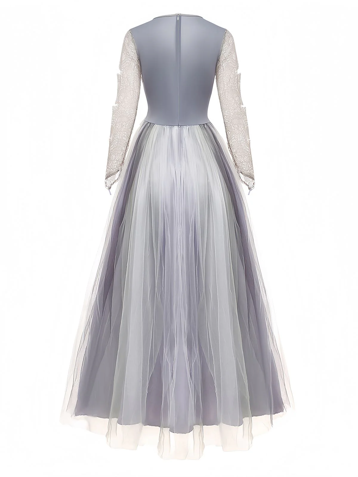 Grey 1930s Halloween Ghost Bride Mesh Dress - Image 2