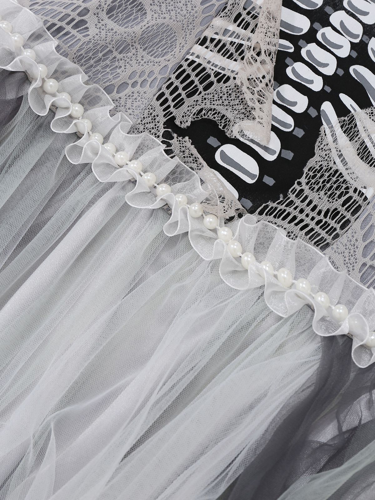 Grey 1930s Halloween Ghost Bride Mesh Dress - Image 4