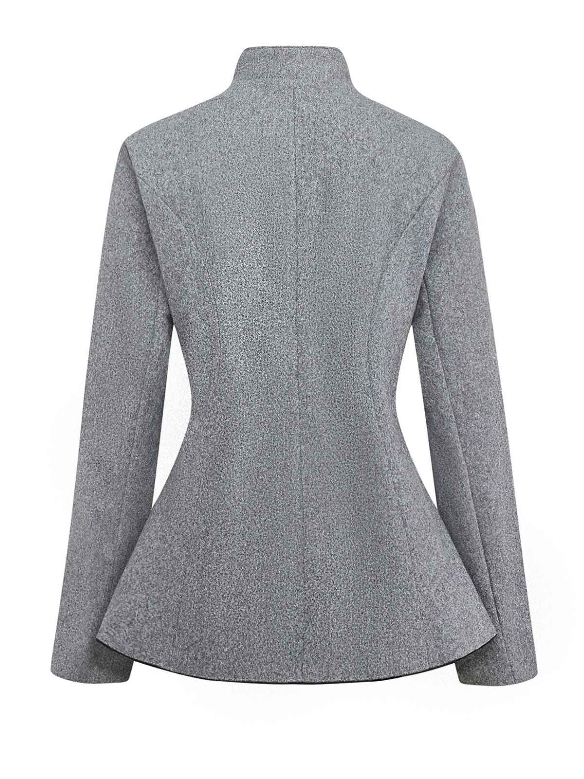 Grey 1940s Faux-Wool Stand Collar Buttons Jacket - Image 3