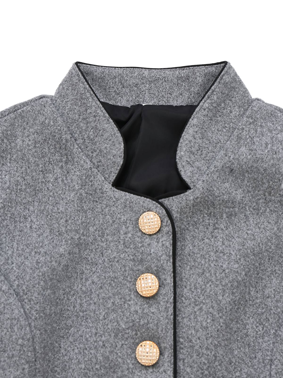 Grey 1940s Faux-Wool Stand Collar Buttons Jacket - Image 4