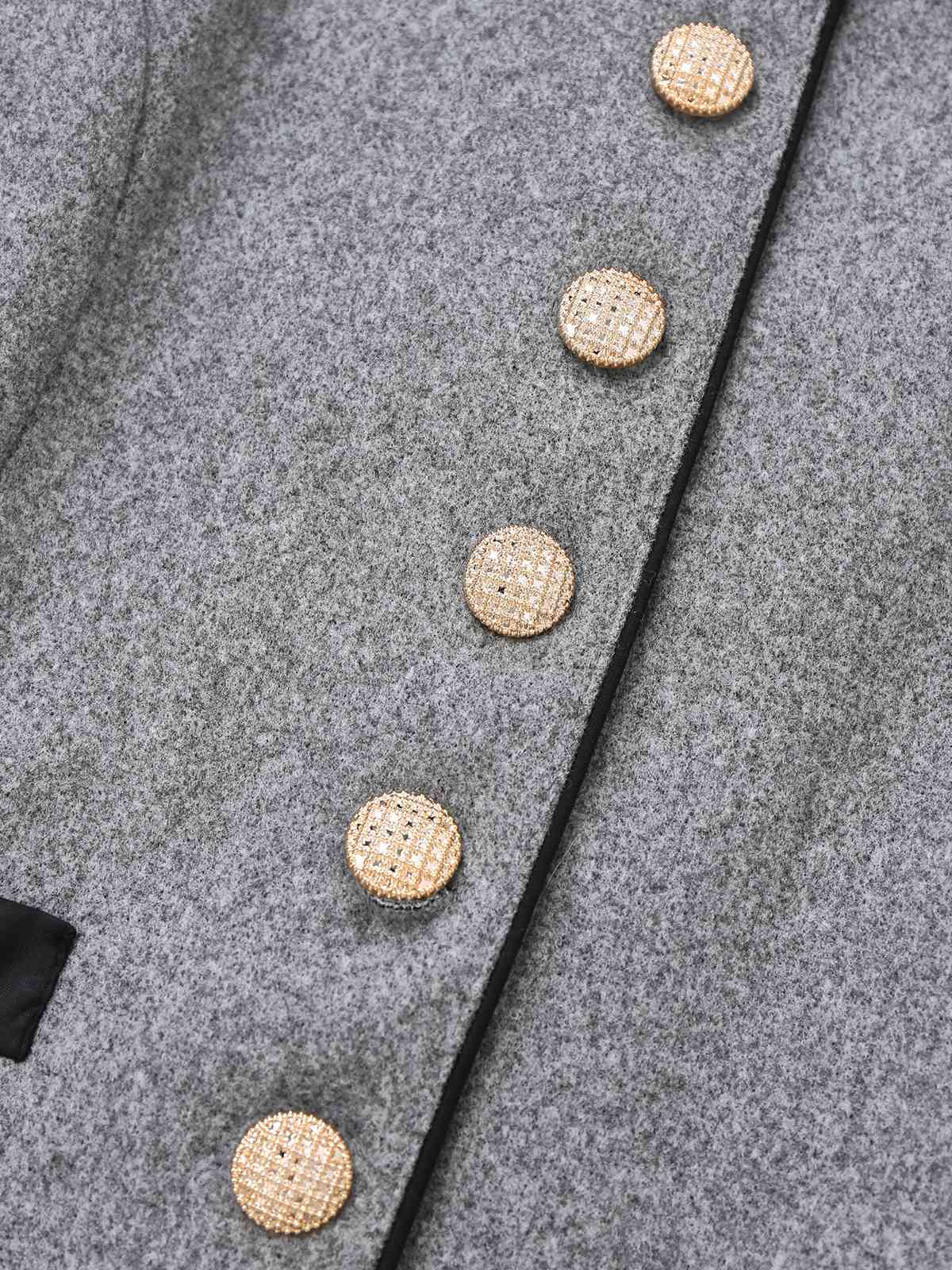 Grey 1940s Faux-Wool Stand Collar Buttons Jacket - Image 5