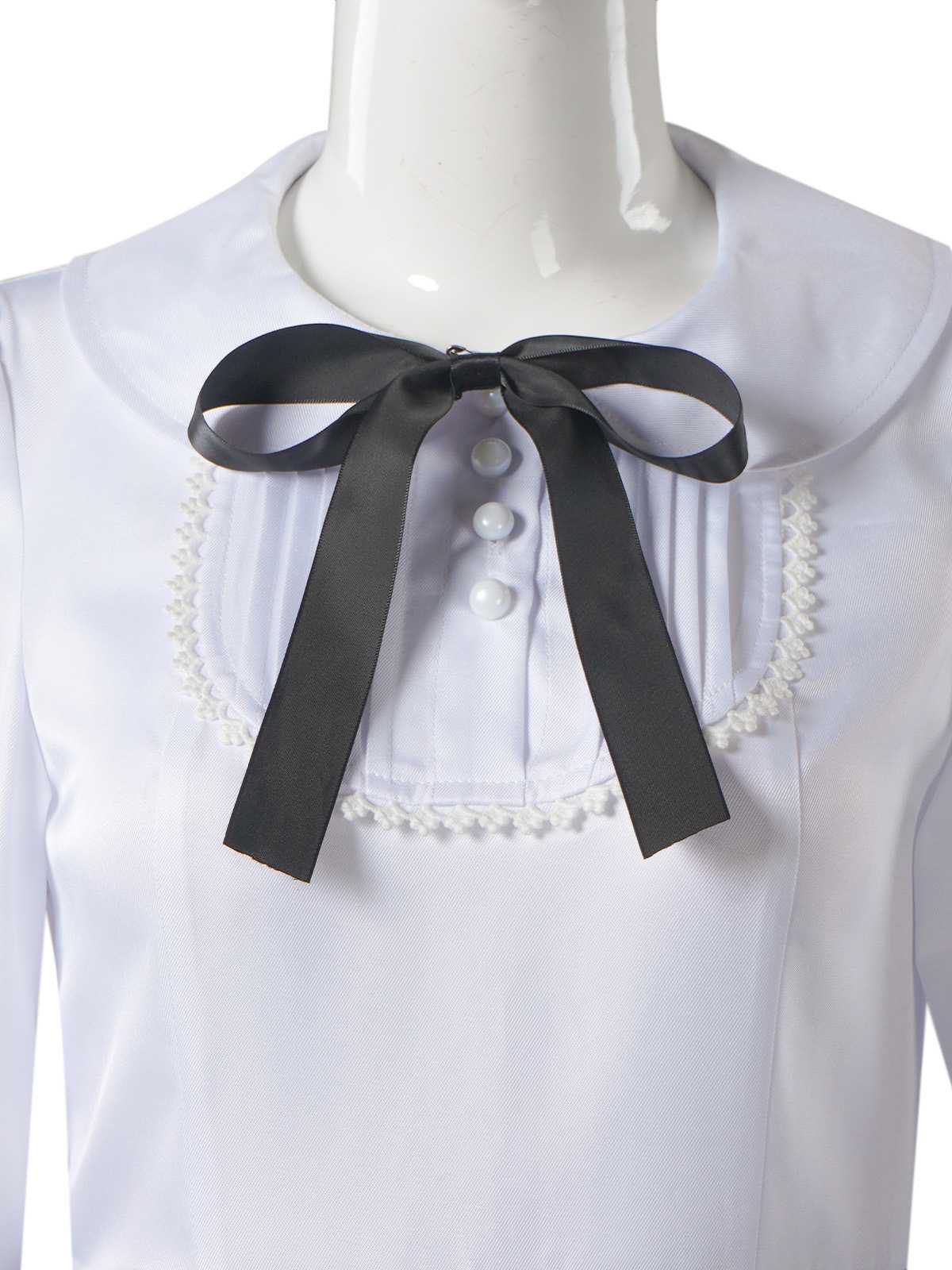 Grey 1940s Peter Pan Collar Bow Plaid Dress - Image 4