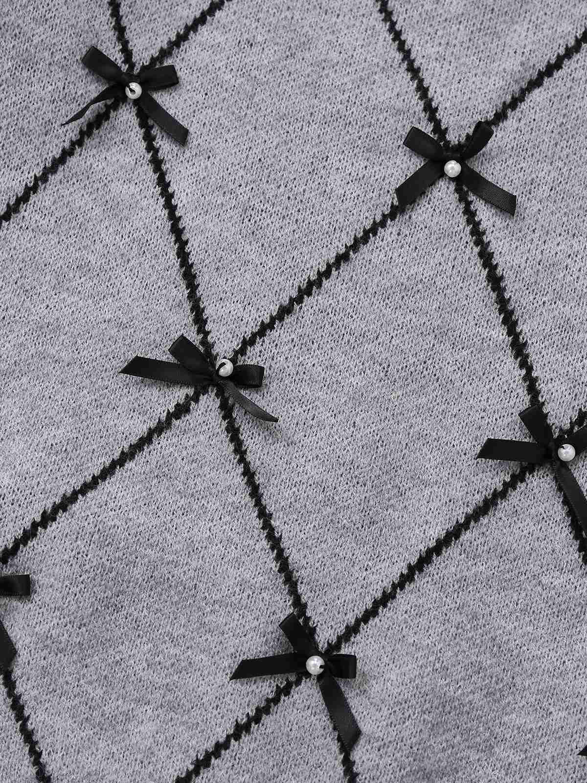 Grey 1950s Round Neck Bow Pullover Sweater - Image 7