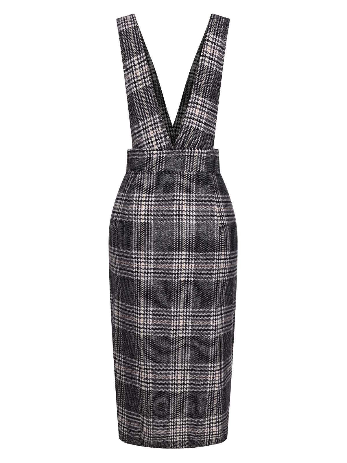 Grey 1960s Button Plaid Pinafore Dress - Image 2
