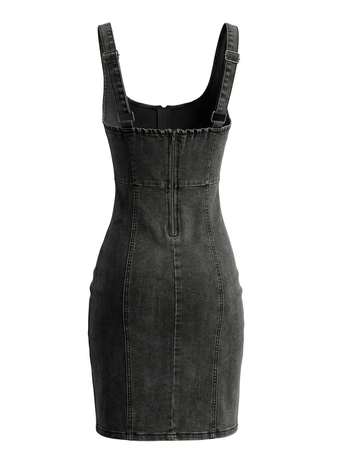 Grey 1960s U-Neck Denim Spaghetti Strap Dress - Image 2