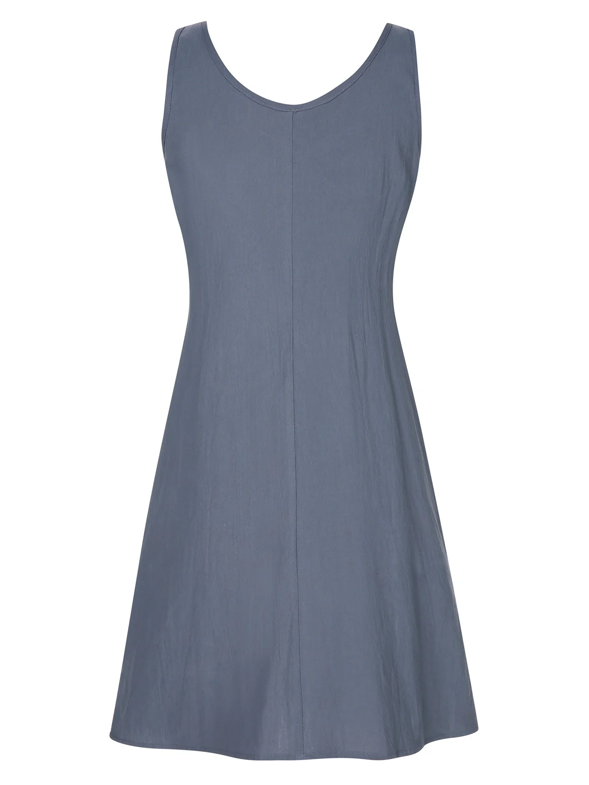 Grey 1970s Solid Buttoned Straps Dress - Image 2