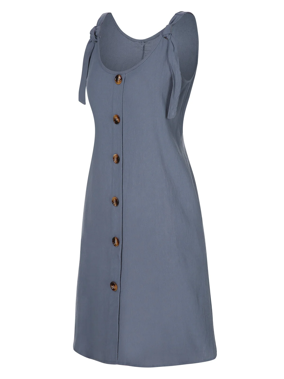 Grey 1970s Solid Buttoned Straps Dress - Image 3