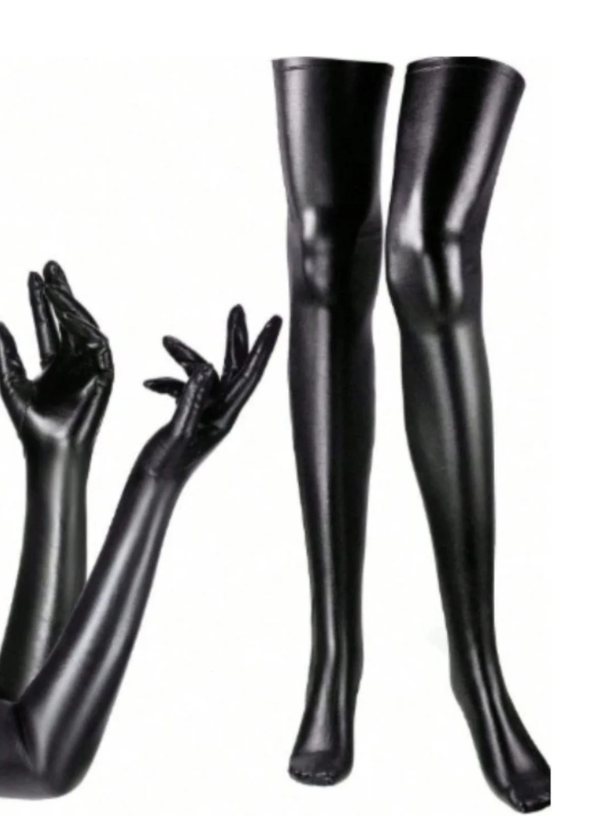 Halloween Black PU Leather Gloves & Thigh High Socks Set - Image 2