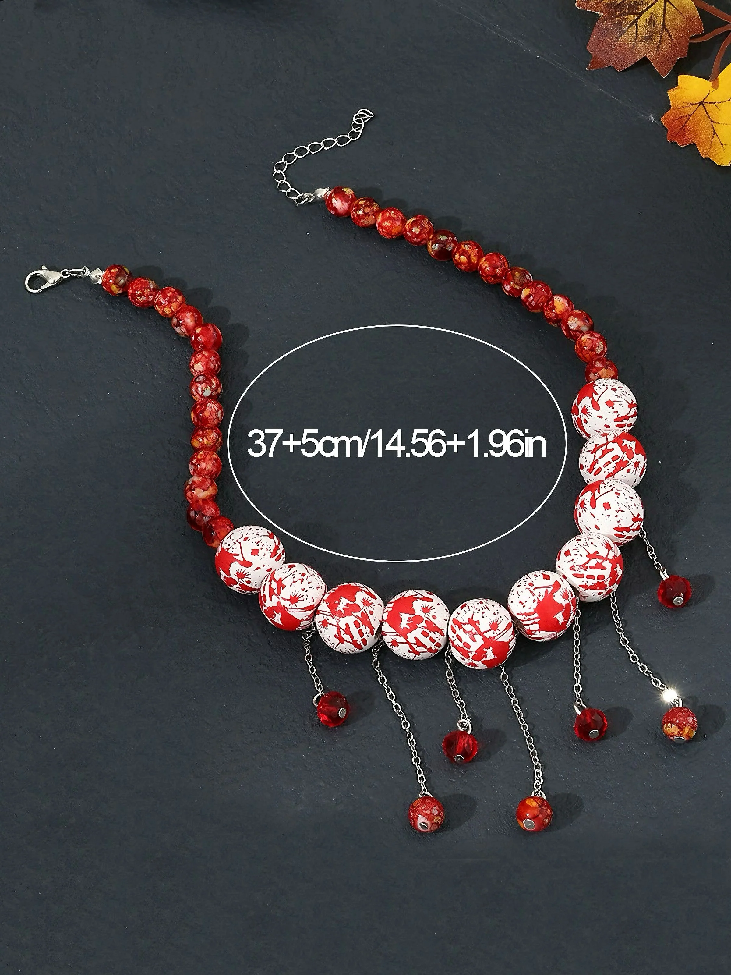 Halloween Blood Drop Beaded Tassel Necklace - Image 2