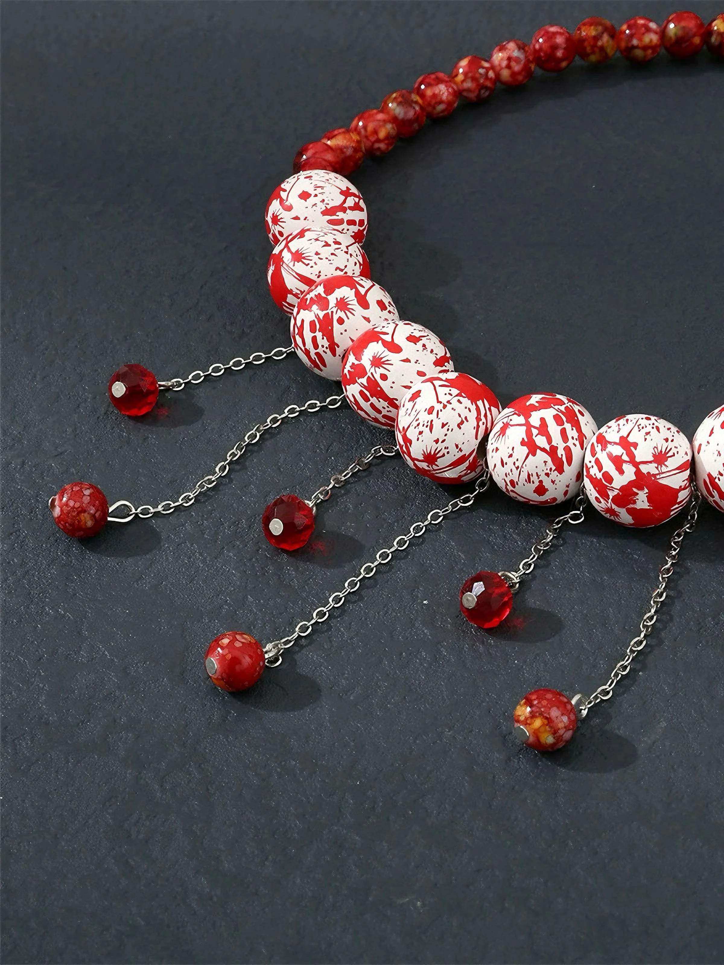 Halloween Blood Drop Beaded Tassel Necklace - Image 3