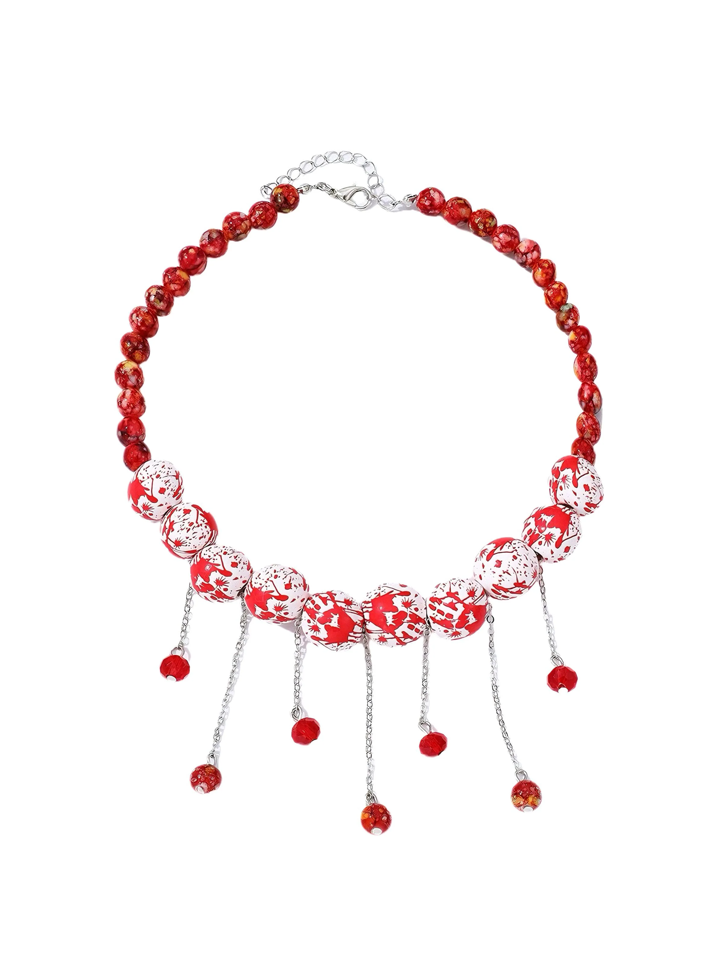 Halloween Blood Drop Beaded Tassel Necklace - Image 4