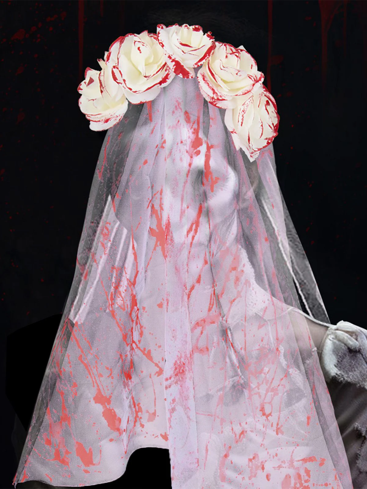 Halloween Blood Rose Ghost Bride Tulle Veil - Image 2