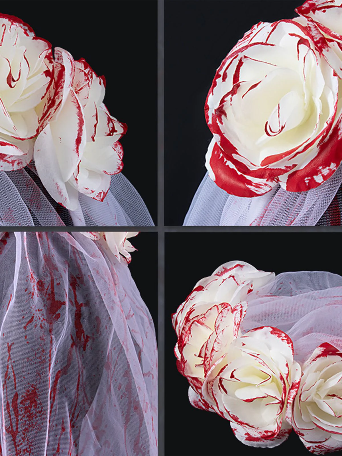 Halloween Blood Rose Ghost Bride Tulle Veil - Image 3