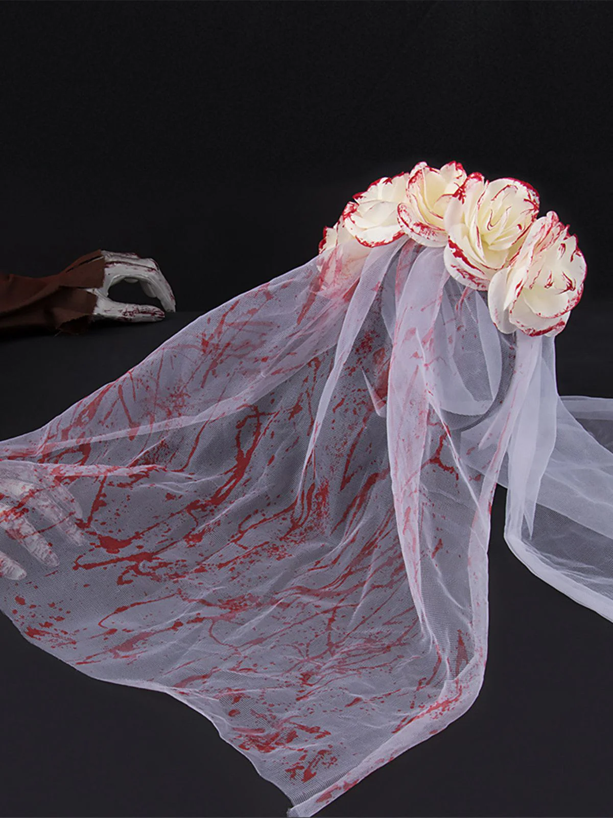 Halloween Blood Rose Ghost Bride Tulle Veil - Image 4