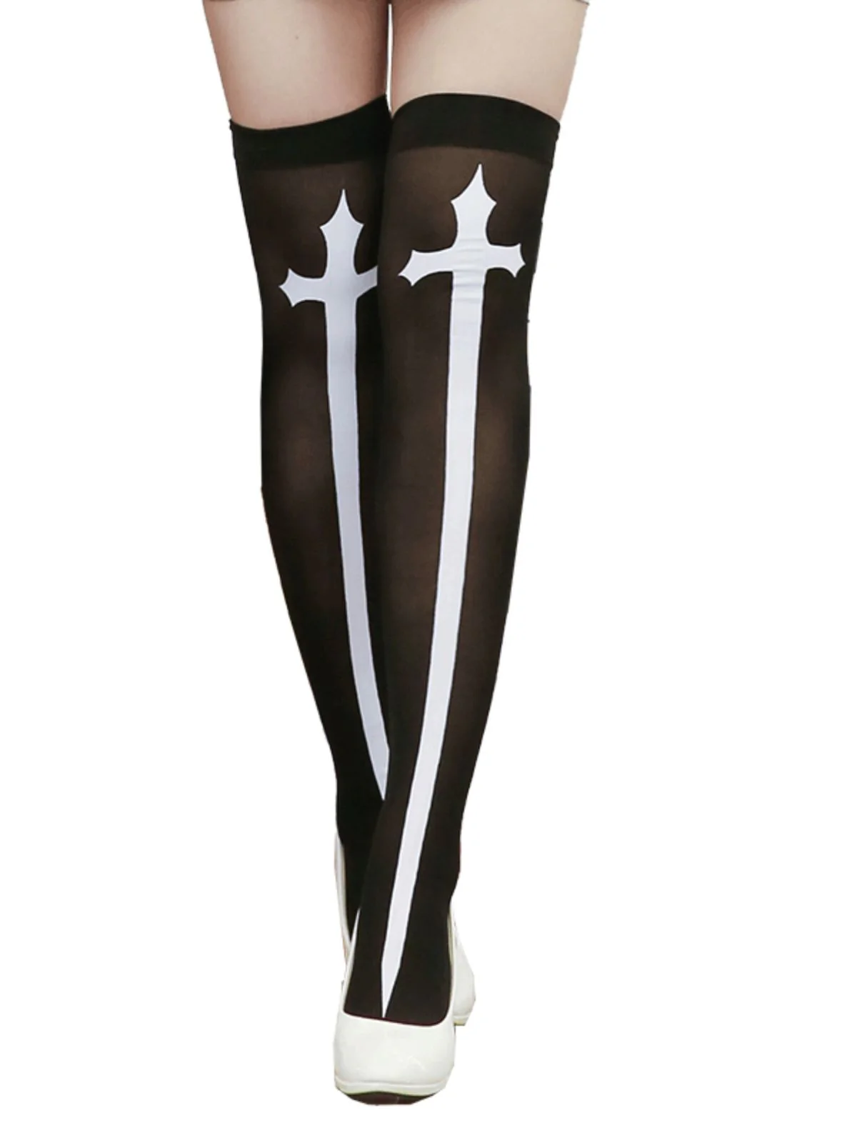 Halloween Cross Print Thigh High Stockings - Image 6