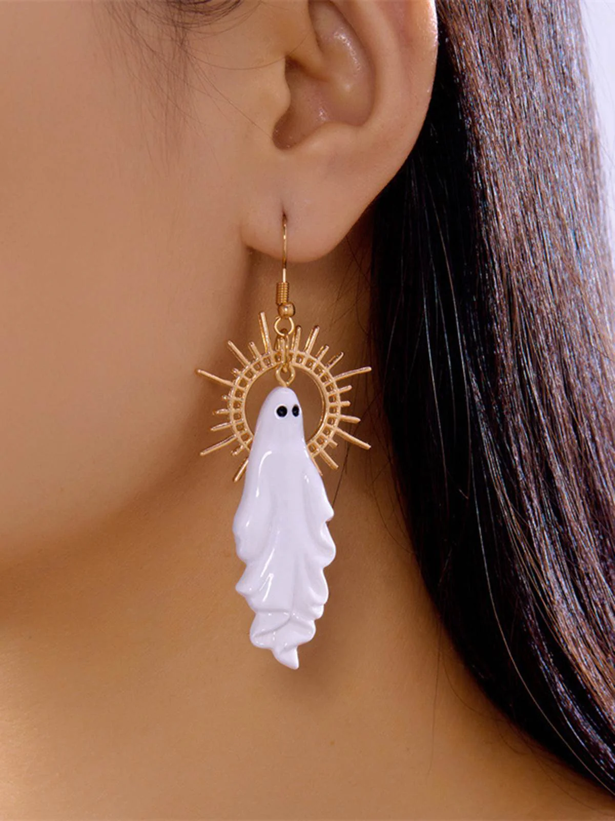 Halloween Ghost Sunburst Drop Earrings - Image 3