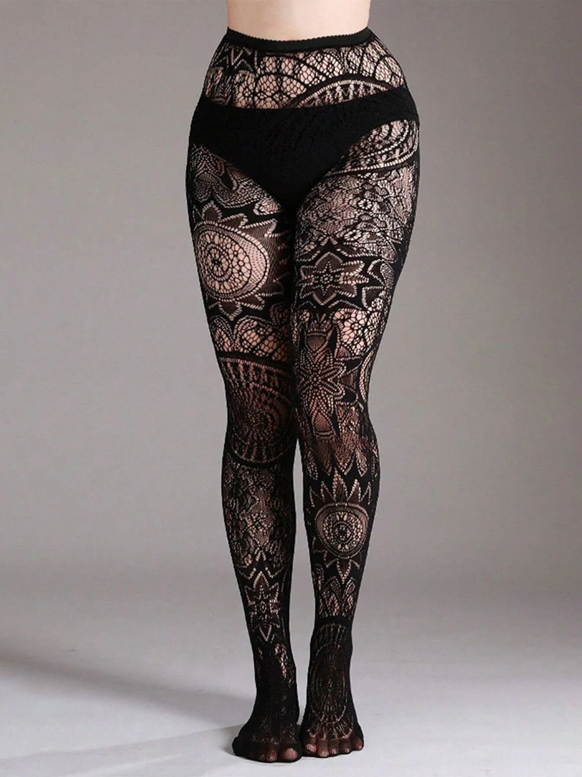 Halloween Gothic Lace Floral Pattern Sheer Tights - Image 2