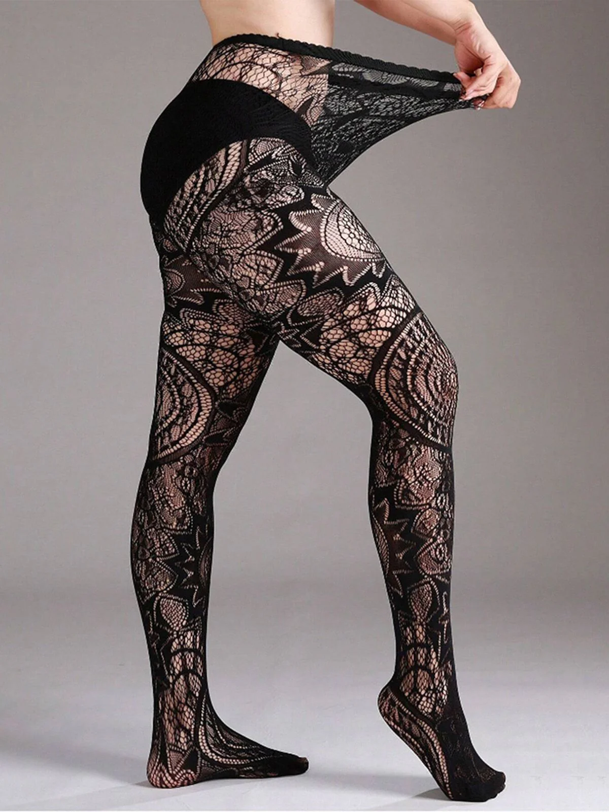 Halloween Gothic Lace Floral Pattern Sheer Tights - Image 3